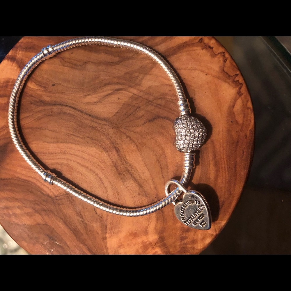Heart Pave Charm Bracelet w free 925 Tiffany Heart